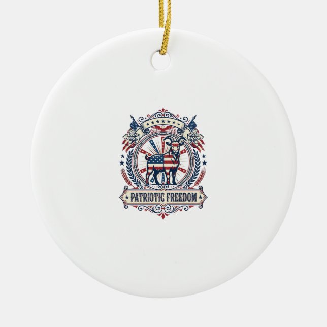 Patriotic Goat Farm Vector Graphic Tee_1 Ceramic Tree Decoration (Front)