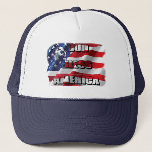 Patriotic God Bless America Eagle and Flag Trucker Hat