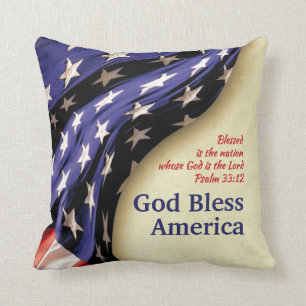 Patriotic GOD BLESS AMERICA Flag Cushion
