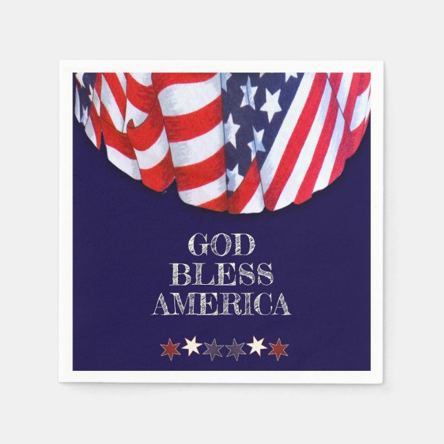 Patriotic God Bless America Red White Blue Bunting Napkin (Front)
