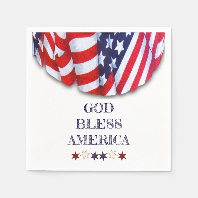 Patriotic God Bless America Red White Blue Bunting Napkin (Front)