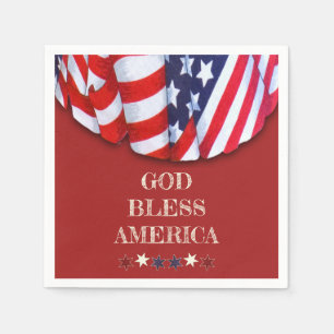 Patriotic God Bless America Red White Blue Bunting Napkin