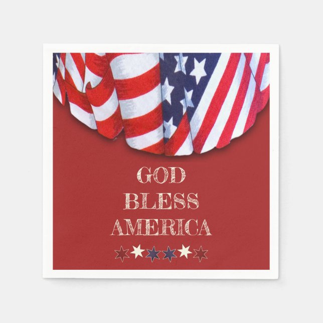 Patriotic God Bless America Red White Blue Bunting Napkin (Front)