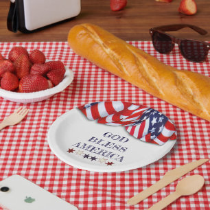 Patriotic God Bless America Red White Blue Bunting Paper Plate