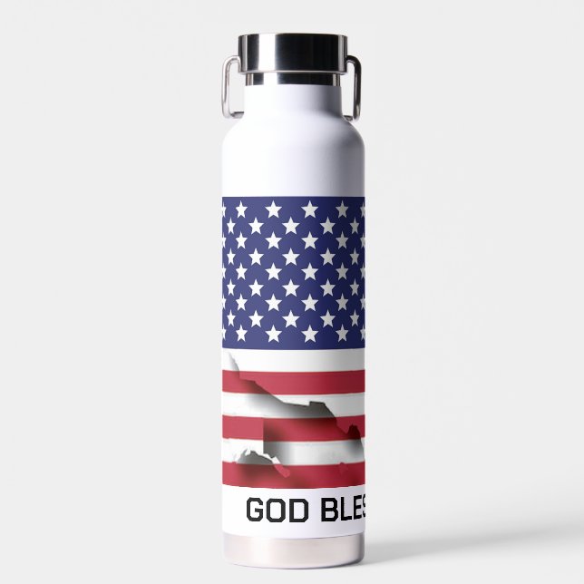 Patriotic GOD BLESS AMERICA USA Flag Water Bottle (Front)