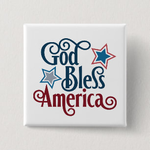 Patriotic God Bless America word art 15 Cm Square Badge