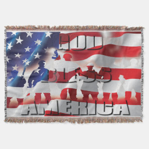 Patriotic God Bless American Soldiers and the flag Throw Blanket
