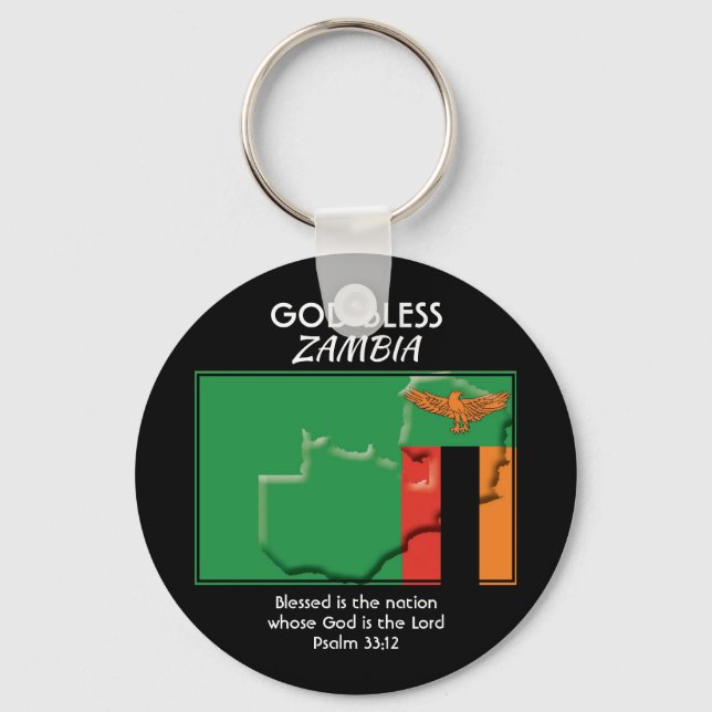 Patriotic | God Bless | ZAMBIA FLAG Key Ring (Front)