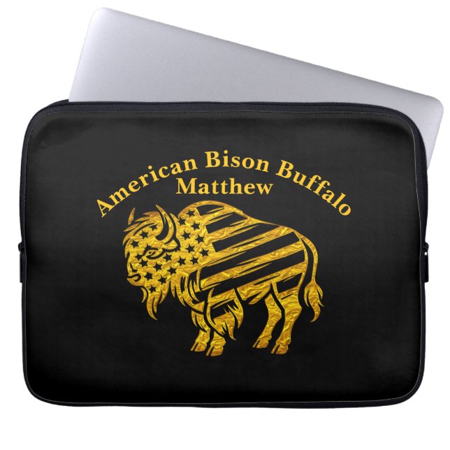 Patriotic Gold Bison Design Laptop Sleeve (Front)