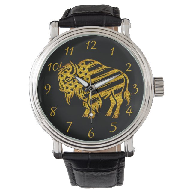 Patriotic Gold Bison Design Watch (Front)