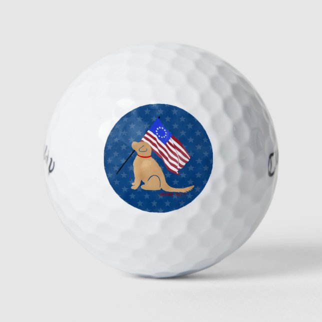 Patriotic Golden Dog American Flag Golf Balls (Front)