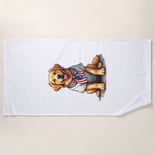 Patriotic Golden Dog Vintage Engraving Shirt 2 Beach Towel