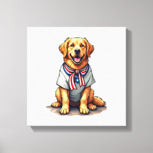 Patriotic Golden Dog Vintage Engraving Shirt 2 Canvas Print