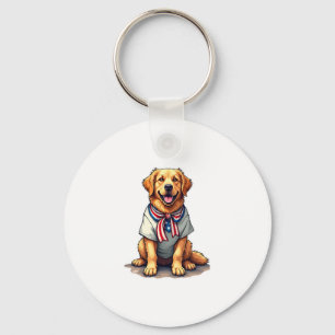 Patriotic Golden Dog Vintage Engraving Shirt 2 Key Ring
