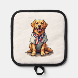 Patriotic Golden Dog Vintage Engraving Shirt 2 Pot Holder