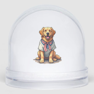 Patriotic Golden Dog Vintage Engraving Shirt 2 Snowglobe