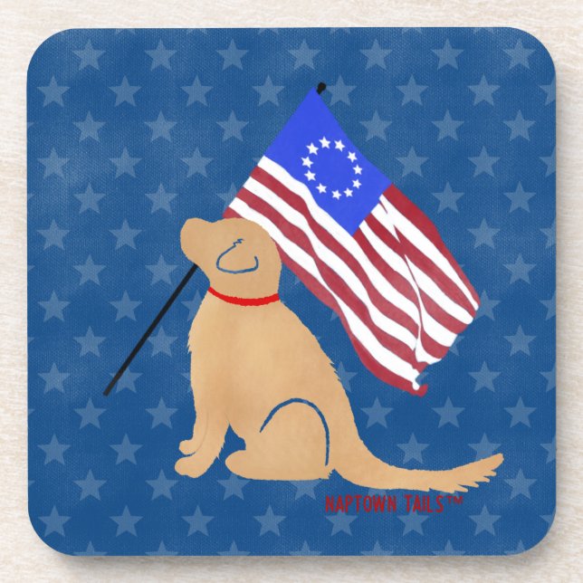 Patriotic Golden Retriever American Coaster Set (Front)