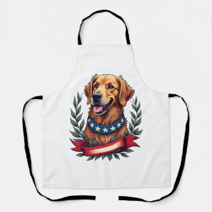 Patriotic Golden Retriever Americana Art Tee 2 Apron
