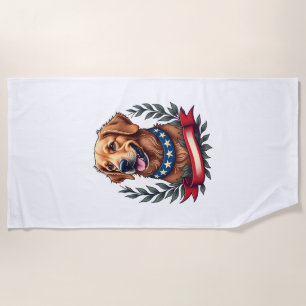 Patriotic Golden Retriever Americana Art Tee 2 Beach Towel