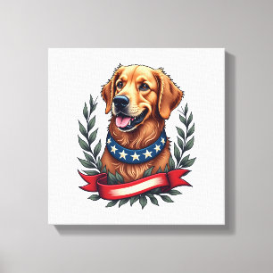 Patriotic Golden Retriever Americana Art Tee 2 Canvas Print
