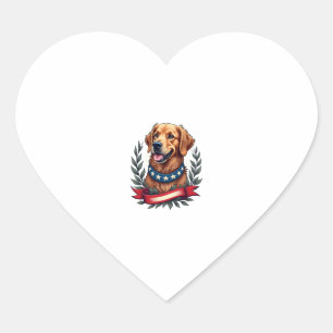 Patriotic Golden Retriever Americana Art Tee 2 Heart Sticker