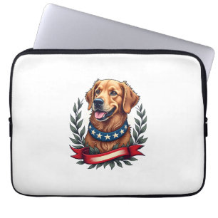 Patriotic Golden Retriever Americana Art Tee 2 Laptop Sleeve