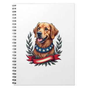 Patriotic Golden Retriever Americana Art Tee 2 Notebook