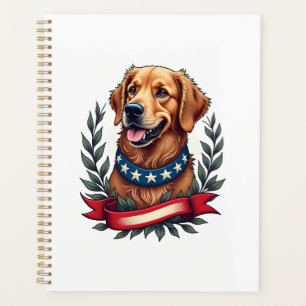 Patriotic Golden Retriever Americana Art Tee 2 Planner
