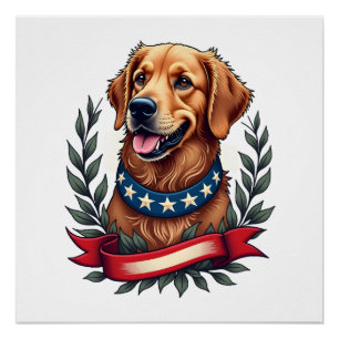 Patriotic Golden Retriever Americana Art Tee 2 Poster