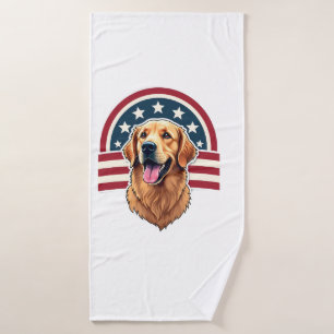Patriotic Golden Retriever Arc Layout Shirt 2 Bath Towel