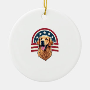Patriotic Golden Retriever Arc Layout Shirt 2 Ceramic Tree Decoration