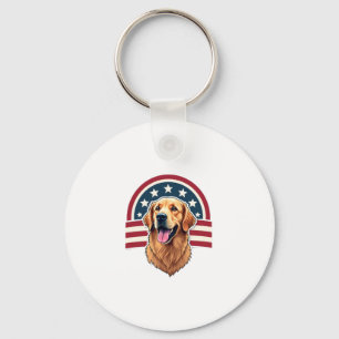 Patriotic Golden Retriever Arc Layout Shirt 2 Key Ring