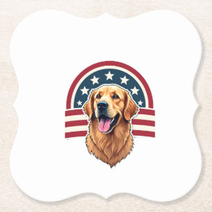 Patriotic Golden Retriever Arc Layout Shirt 2 Paper Coaster