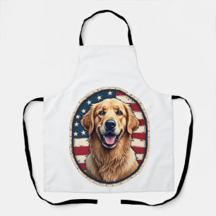 Patriotic Golden Retriever Badge Vintage Tee 4 Apron