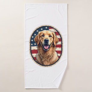 Patriotic Golden Retriever Badge Vintage Tee 4 Bath Towel