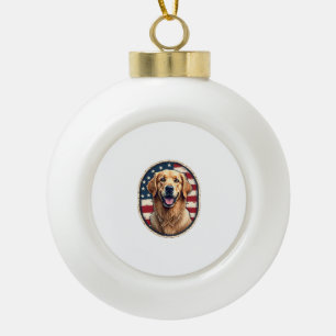 Patriotic Golden Retriever Badge Vintage Tee 4 Ceramic Ball Christmas Ornament