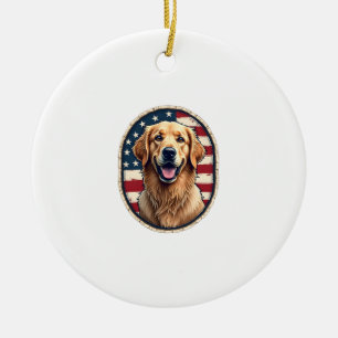 Patriotic Golden Retriever Badge Vintage Tee 4 Ceramic Tree Decoration