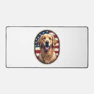 Patriotic Golden Retriever Badge Vintage Tee 4 Desk Mat