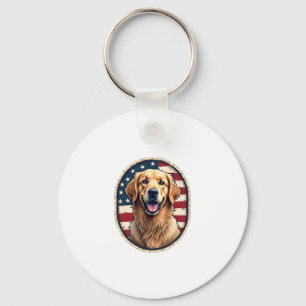 Patriotic Golden Retriever Badge Vintage Tee 4 Key Ring