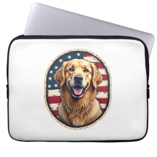 Patriotic Golden Retriever Badge Vintage Tee 4 Laptop Sleeve