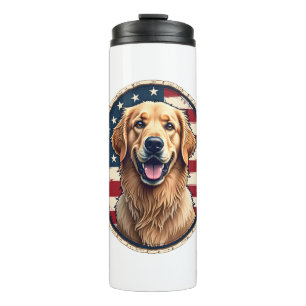 Patriotic Golden Retriever Badge Vintage Tee 4 Thermal Tumbler