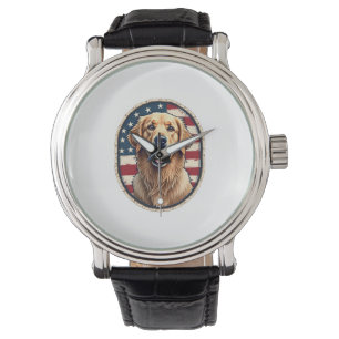 Patriotic Golden Retriever Badge Vintage Tee 4 Watch