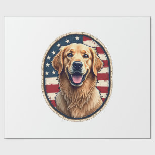 Patriotic Golden Retriever Badge Vintage Tee 4 Wrapping Paper