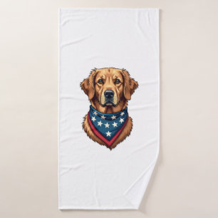 Patriotic Golden Retriever Bandana Vintage Tee 4 Bath Towel