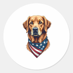 Patriotic Golden Retriever Bandana Vintage Tee Classic Round Sticker