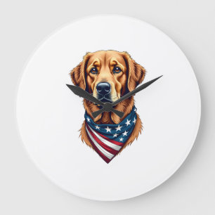 Patriotic Golden Retriever Bandana Vintage Tee Large Clock