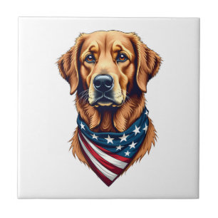 Patriotic Golden Retriever Bandana Vintage Tee Tile
