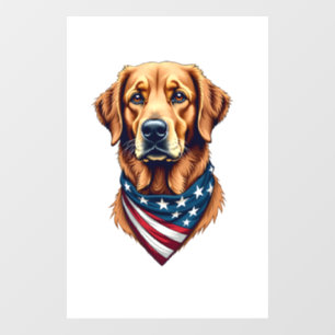 Patriotic Golden Retriever Bandana Vintage Tee Window Cling