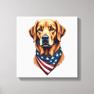 Patriotic Golden Retriever Bandanna Vintage Tee Canvas Print