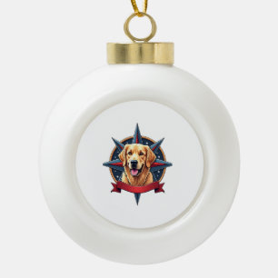 Patriotic Golden Retriever Compass Star Tee 2 Ceramic Ball Christmas Ornament